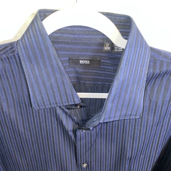 Hugo Boss Dress Shirt Mens Size Large Blue Striped French Cuffs Button Up Formal - Picture 3 of 12